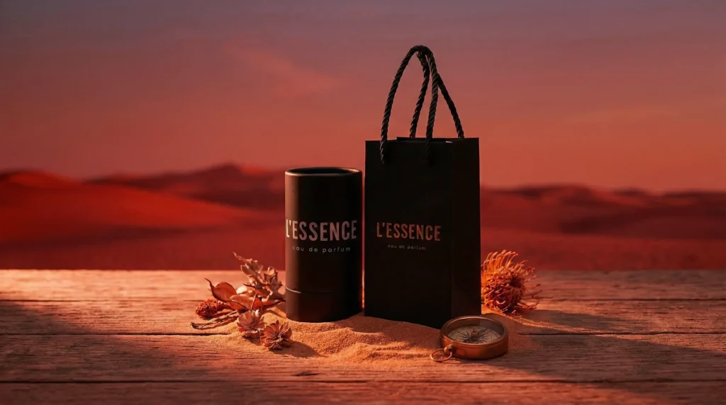 Zestaw prezentowy L'essence: perfumy w czarnej tubie i torba prezentowa